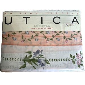 Utica Full Flat Sheet Floral Cotton Blend Percale Garden Trellis New Vintage 80s